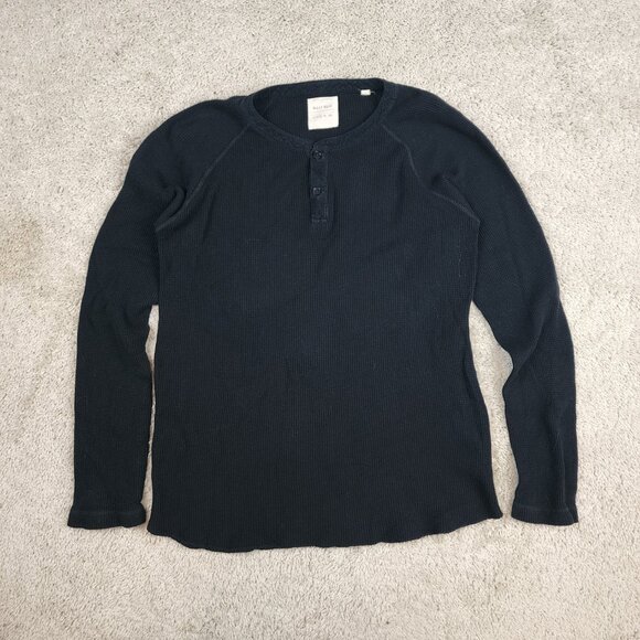 Billy Reid Men's Henley Black Size Medium Button Long Sleeve Peru Thermal USA M - Picture 2 of 6